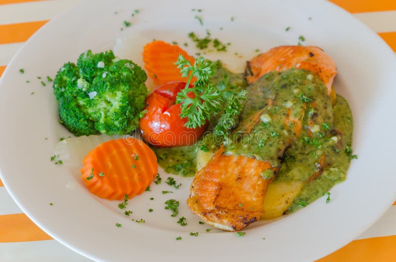 Salmon steak stock image. Image of gourmet, green, roasted 61446989