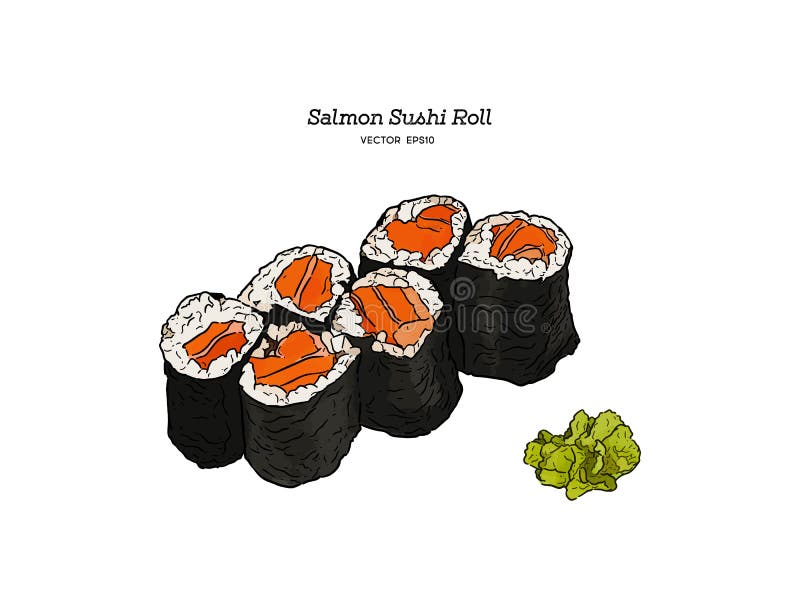 Salmon Sushi Roll, Hand Draw Vector Stock Vector Illustration of icon