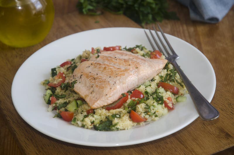 Salmon with tabbouleh stock image. Image of roasted, food - 41905975