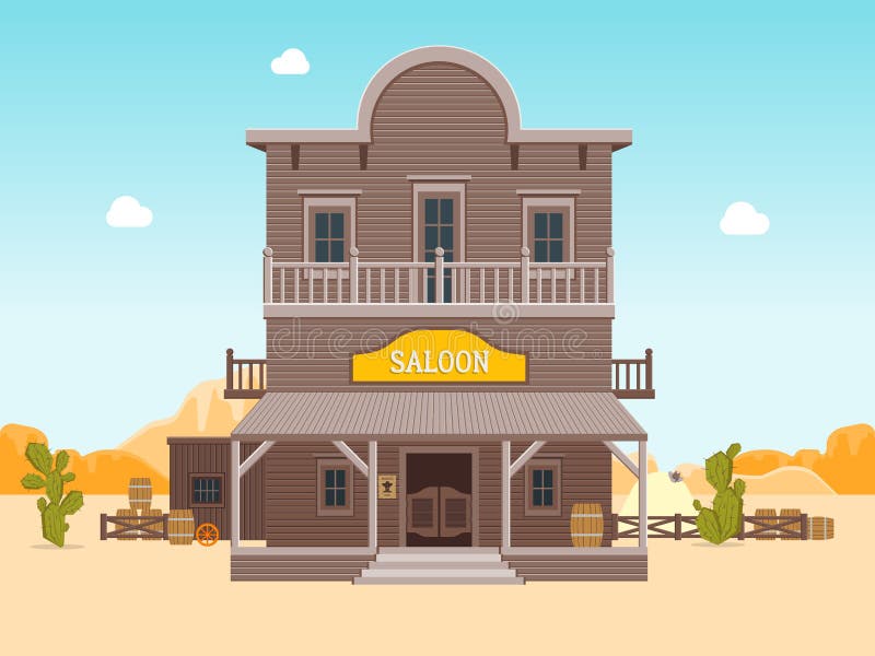 Salone della costruzione del fumetto su un fondo del paesaggio Vettore illustrazione di stock Salone della costruzione del fumetto su un fondo del paesaggio Vettore illustrazione di stock