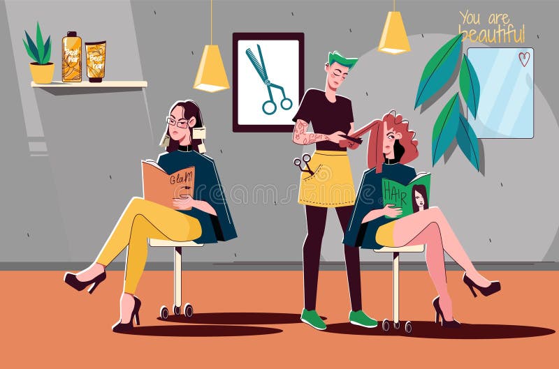 Salone per capelli, composizione a colori piatta illustrazione di stock