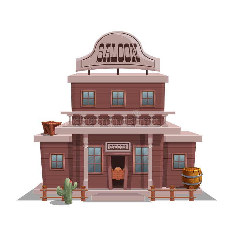 Saloon for western town for game level and background isolated on white background. Building design - wild west. stock illustration