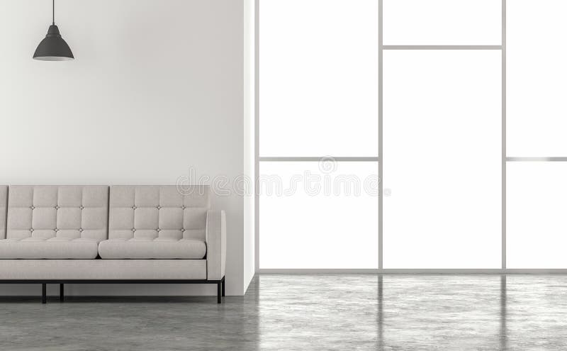 Salotto in stile loft minimo con luce 3d naturale royalty illustrazione gratis