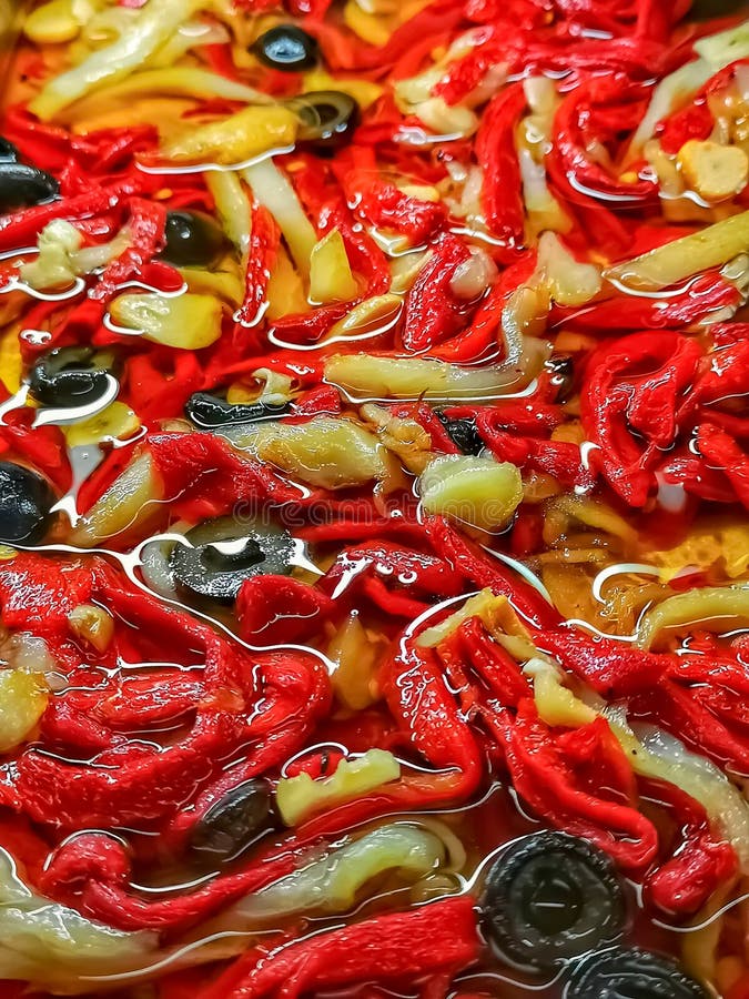 Salpicon with pepper, black olives and cod royalty free stock photos Salpicon with pepper, black olives and cod royalty free stock photos