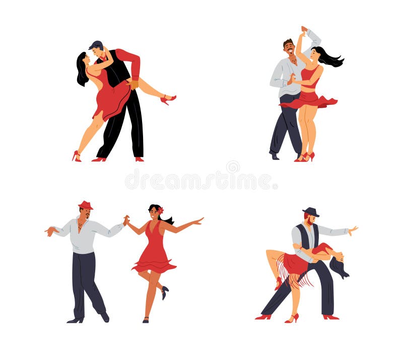 Isolated cute couple dancer characters dancing to salsa music