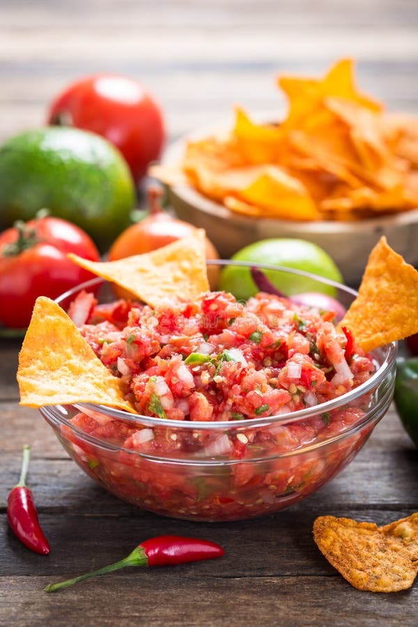 Tortilla Chip With Hot Salsa Dip Stock Photo - Image of junk, nachos ...