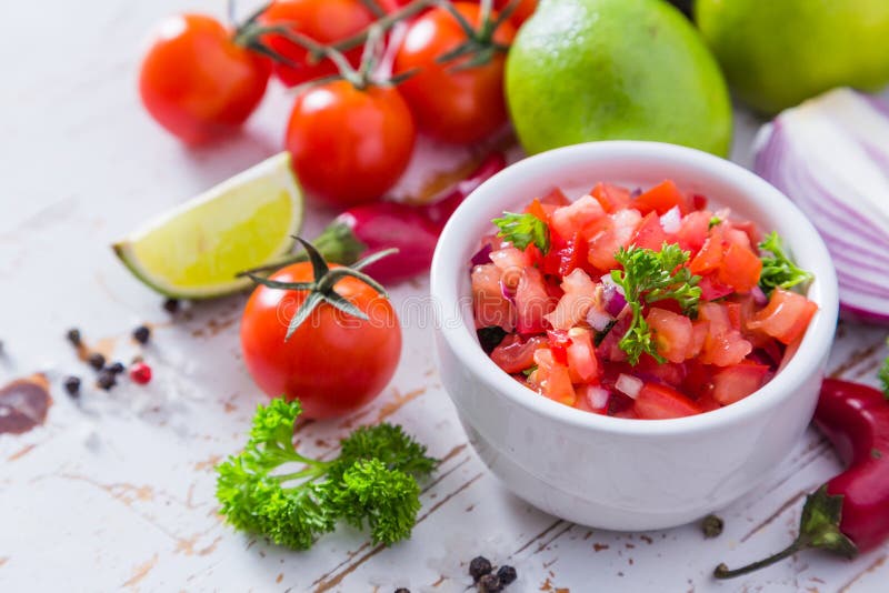 Salsa Sauce and Ingredients Stock Photo - Image of background, healthy ...