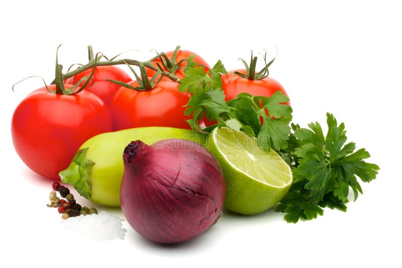 Shows a set of products for cooking sauce - salsa. Isolated on a white background. Shows a set of products for cooking sauce - salsa. Isolated on a white background.