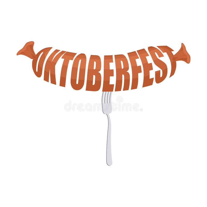 Salsicha de Oktoberfest no emblema da forquilha Rotulação da carne Logotipo para Ger