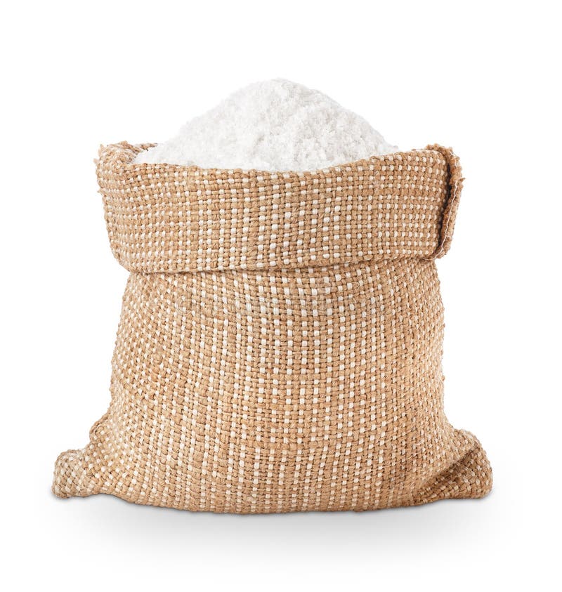 Sea Salt in Burlap Sack Isolated on White Stock Image - Image of