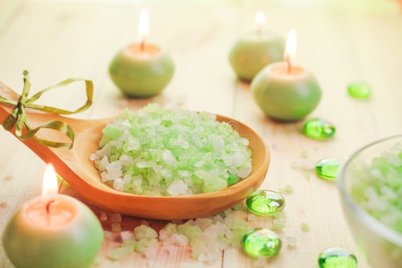Salt Bath Scented Candles Table Stock Image Image of scented