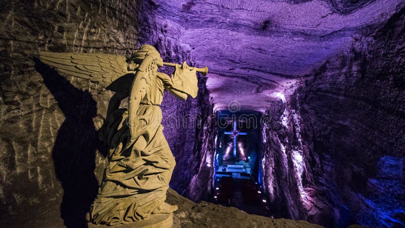 The beautiful Salt Cathedral in ZipaquirÃ¡, Colombia is a unique church located in a salt mine. The beautiful Salt Cathedral in ZipaquirÃ¡, Colombia is a unique church located in a salt mine.