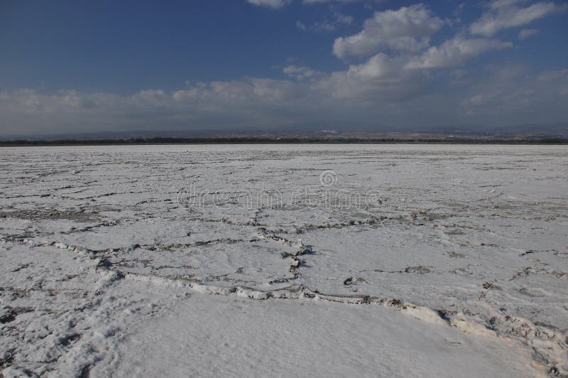 Salt dry and cracked lake Akrotiri in Cyprus royalty free stock images