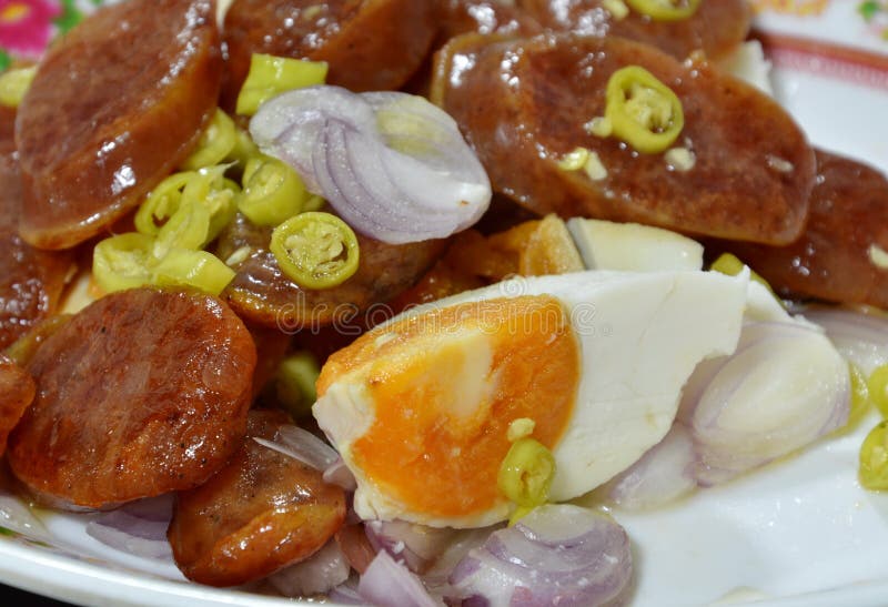 Salt Egg and Deepfried Chinese Sausage Spicy Salad Stock Image Image