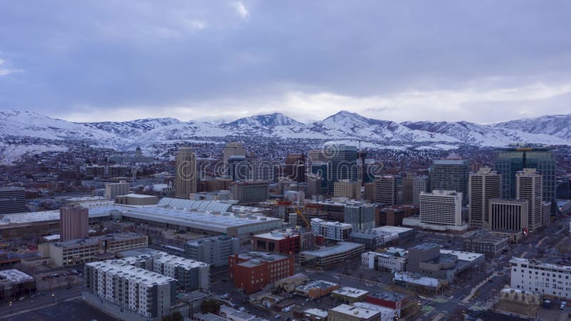 Salt Lake City Downtown in Winter. Utah, USA. Aerial View
