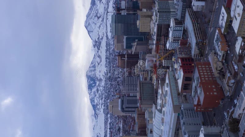 Salt Lake City Downtown in Winter. Utah, USA. Aerial View. Vertical Video