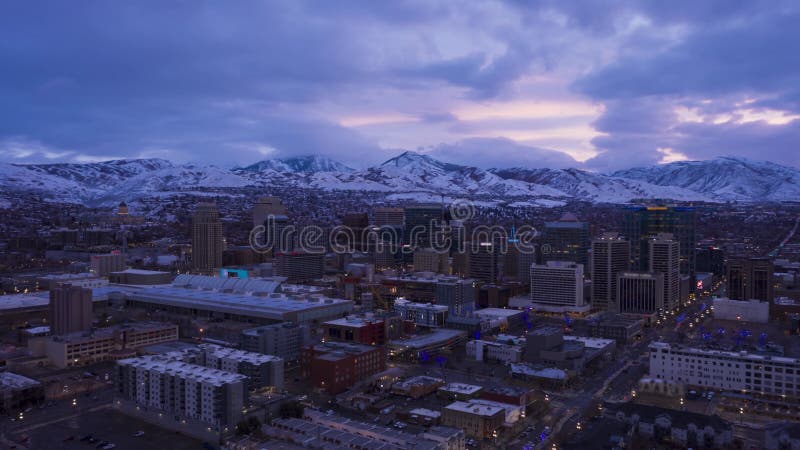 Salt Lake City Downtown in Winter. Utah, USA. Aerial View