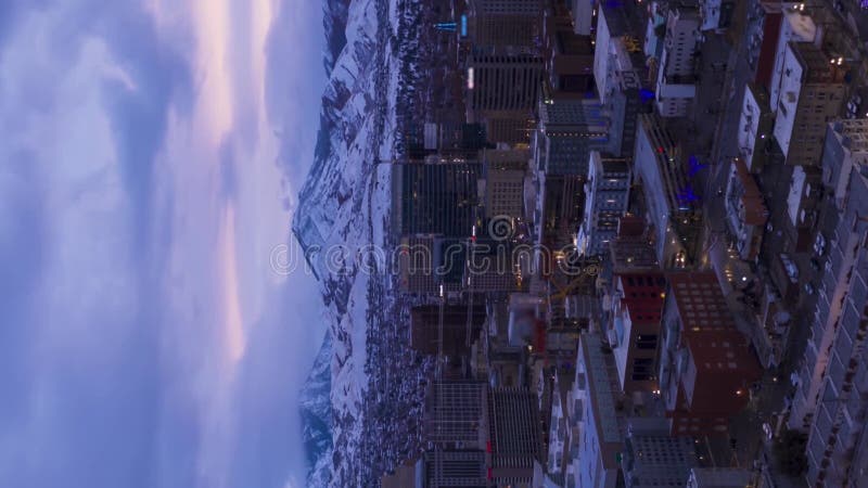 Salt Lake City Downtown in Winter. Utah, USA. Aerial View. Vertical Video