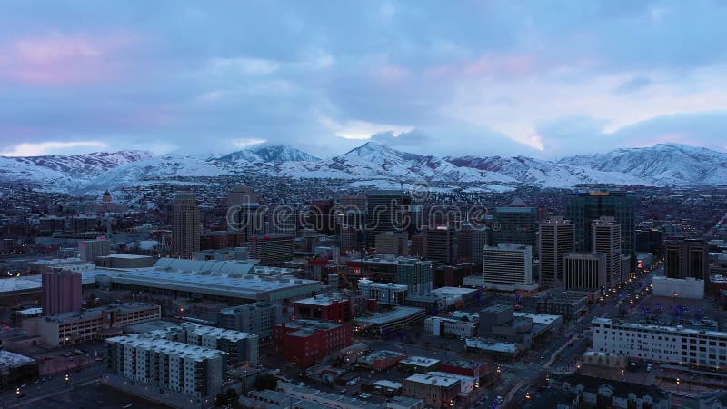 Salt Lake City Downtown in Winter. Utah, USA. Aerial View