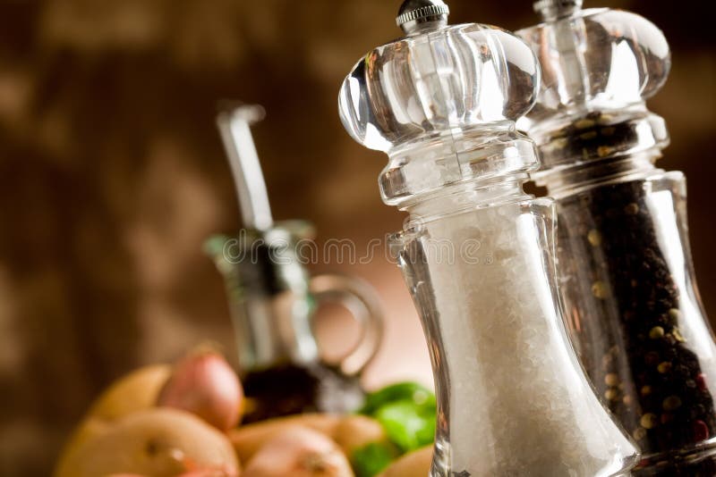 Saltcellar and pepper mill stock photo. Image of pepper 13002526