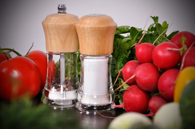 Pepper and salt mills stock image. Image of produce, diet 40801993