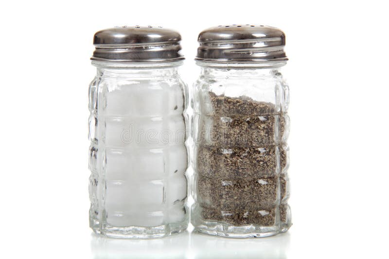 Salt and pepper shakers on white
