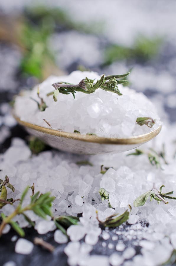 Salt and thyme stock image. Image of essential, health 68687229