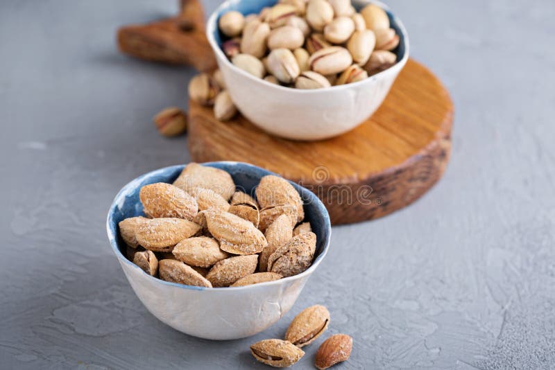 Salted Almonds and Pistachios in a Shell Stock Image Image of
