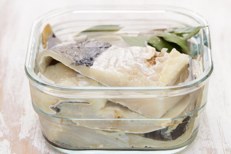 Salted Cod Fish in Water in Glass Dish Stock Photo Image of dinner