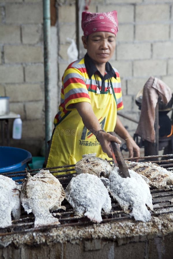 Salted fish on the grill, Thailand royalty free stock images