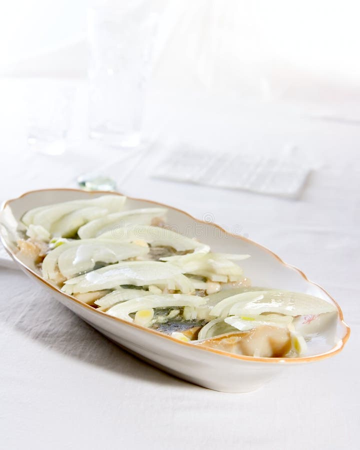 Salted fish and onion royalty free stock image