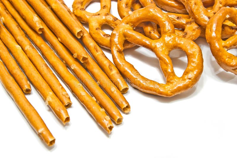Pretzels, Breadsticks, Chips and Beer Closeup Stock Image Image of