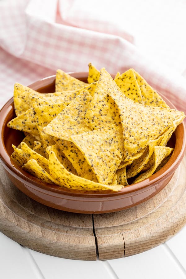 Salted Tortilla Chips Triangle with Red Beet Flavor in Bowl Stock Image
