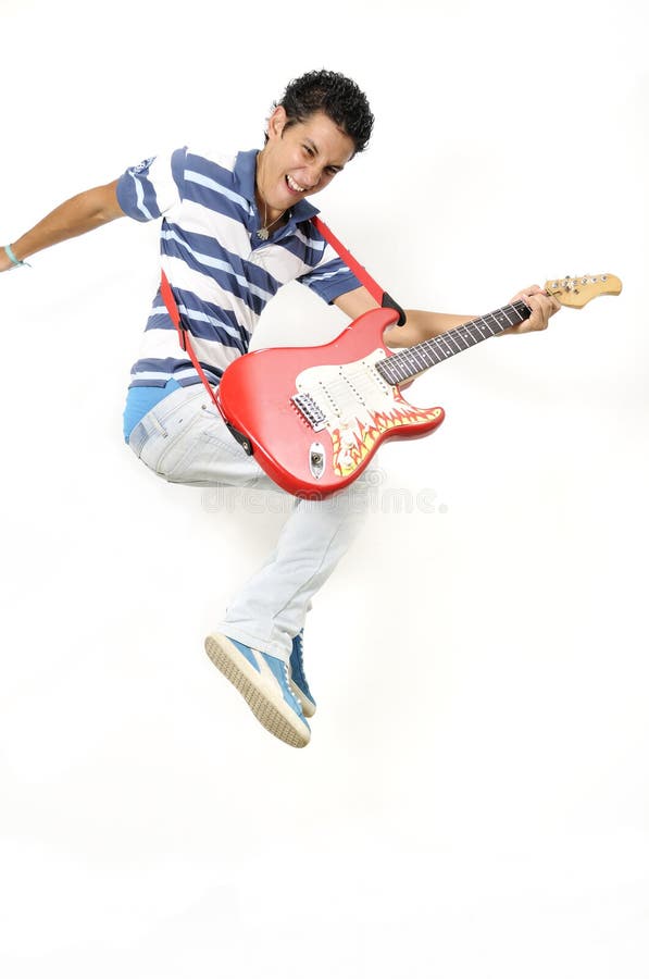 Salto con la guitarra eléctrica fotos de archivo Salto con la guitarra eléctrica fotos de archivo