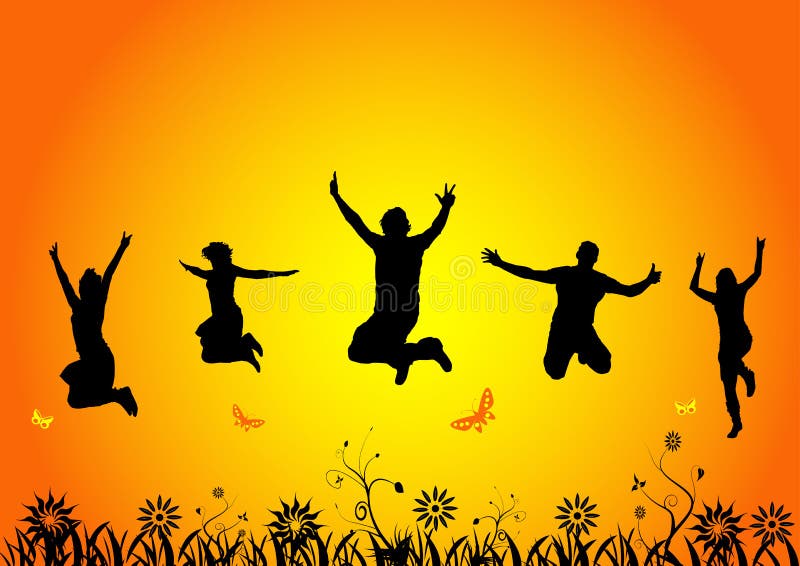 Pessoas felizes a saltar ilustração royalty free