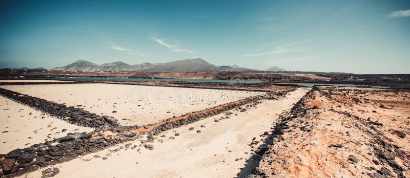 Saltworks salinas de Janubio colorful on the island of Lanzarote, Canary Islands