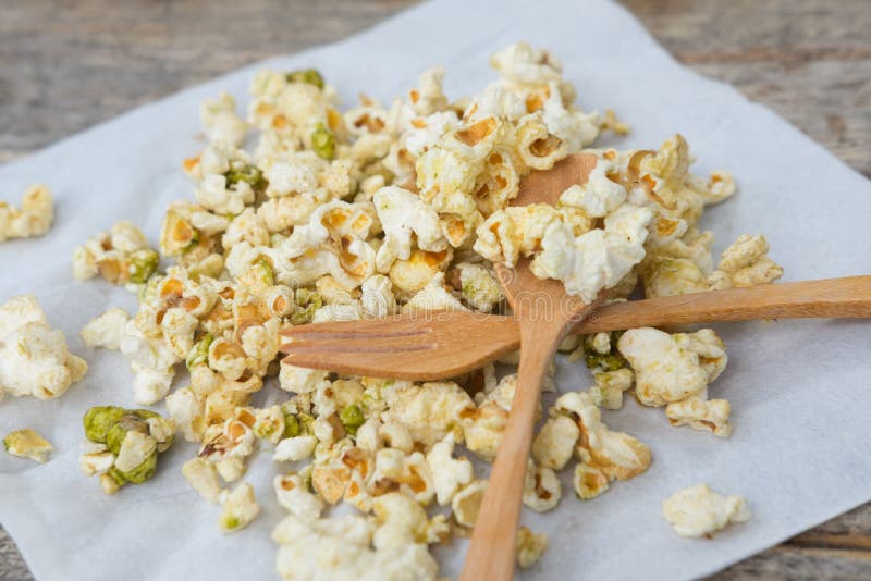 Salty Popcorn and Green Tea Popcorn Stock Photo Image of yellow, salt