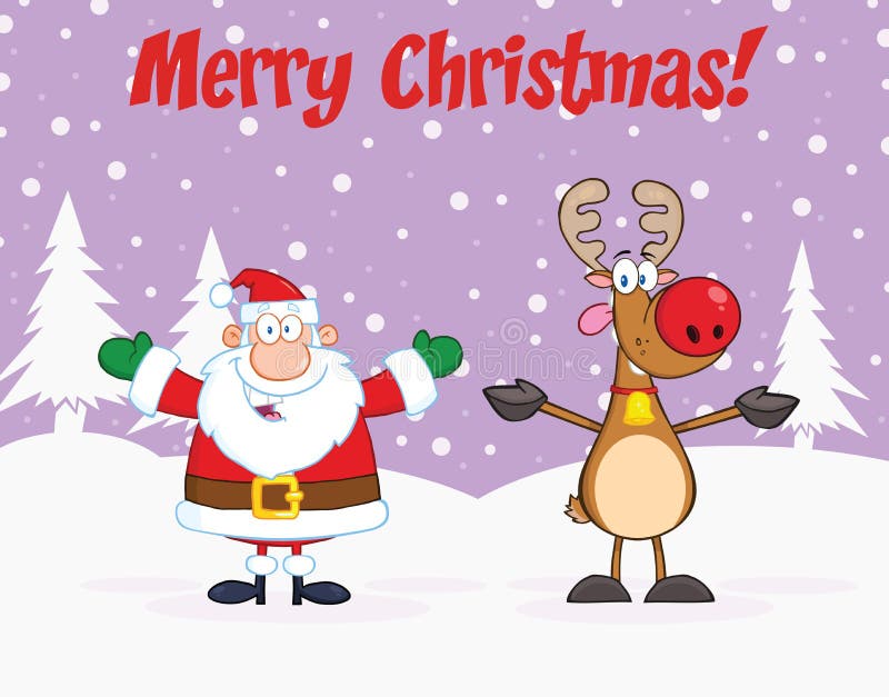 Saludo de la Feliz Navidad con Santa Claus And Reindeer stock de ilustración Saludo de la Feliz Navidad con Santa Claus And Reindeer stock de ilustración