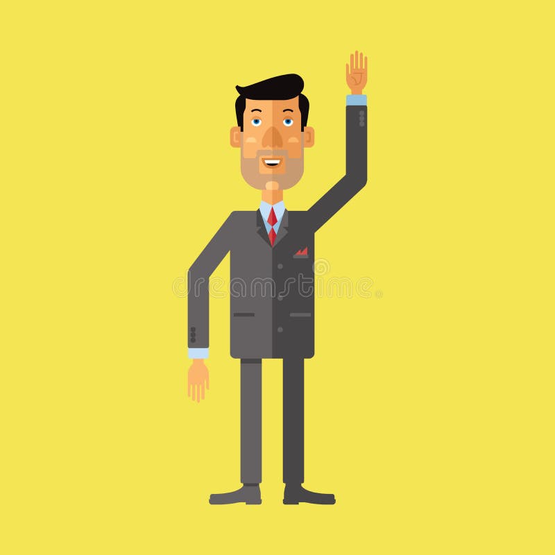 Saludo sonriente del hombre de negocios alguien con su mano aumentada para arriba stock de ilustración Saludo sonriente del hombre de negocios alguien con su mano aumentada para arriba stock de ilustración