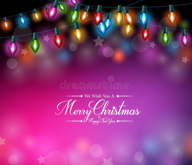 Saludos de la Feliz Navidad en luces de la Navidad coloridas realistas libre illustration