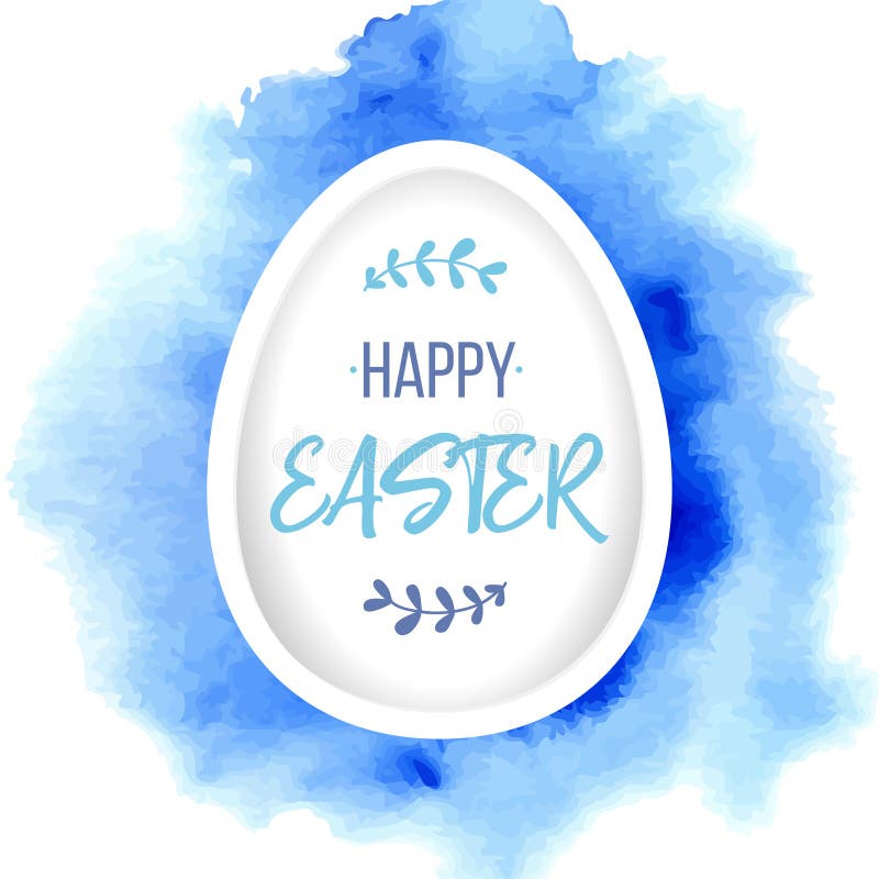Salutation heureuse de Pâques Oeuf de papier avec le lettrage sur le fond bleu d'aquarelle Salutation de papier de vacances d'élé illustration libre de droits Salutation heureuse de Pâques Oeuf de papier avec le lettrage sur le fond bleu d'aquarelle Salutation de papier de vacances d'élé illustration libre de droits
