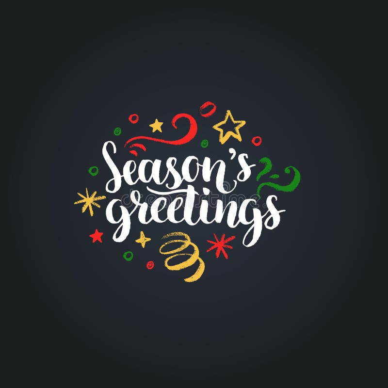 Salutations de saisons marquant avec des lettres sur le fond noir Illustration tirée par la main de Noël de vecteur Bonnes fêtes illustration libre de droits