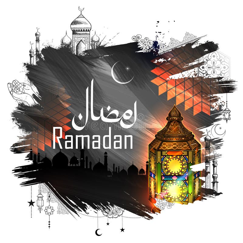Saluti di Ramadan Kareem Generous Ramadan per il festival religioso Eid di Islam con la costruzione a mano libera di La Mecca di
