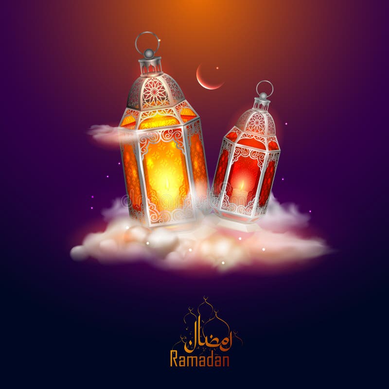 Saluti di Ramadan Kareem Generous Ramadan per il festival religioso Eid di Islam con la lampada illuminata