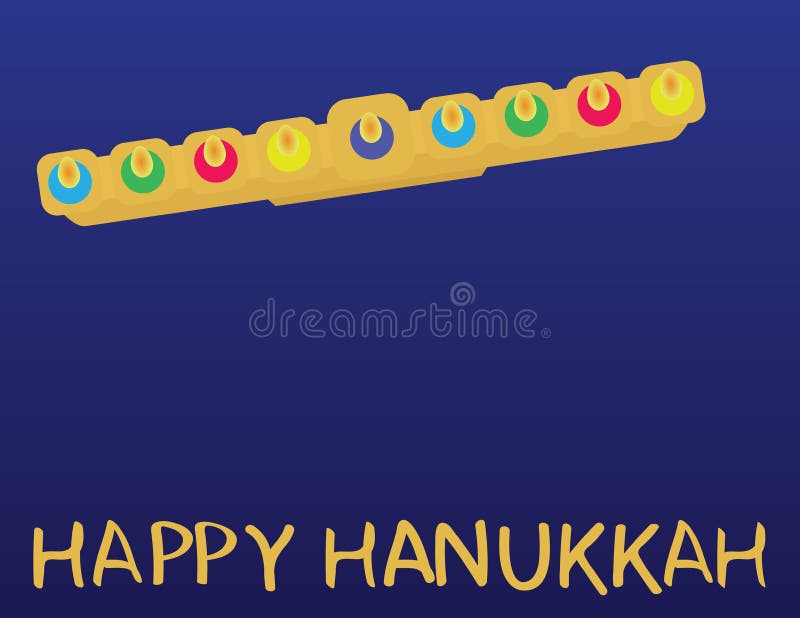 Saluto ebreo di festa di Chanukah Saluto FELICE di CHANUKAH e vista superiore di Menora su fondo blu royalty illustrazione gratis Saluto ebreo di festa di Chanukah Saluto FELICE di CHANUKAH e vista superiore di Menora su fondo blu royalty illustrazione gratis