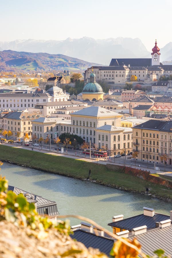 Salzburg old city in autumn, colorful sunshine, Austria