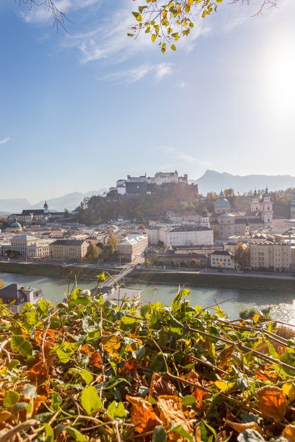 Salzburg old city in autumn, colorful sunshine, Austria