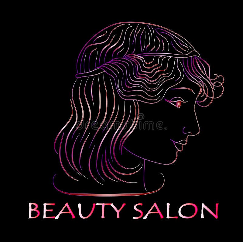 Salón de belleza, perfil de neón de la muchacha en fondo negro ilustraciones ilustración del vector Salón de belleza, perfil de neón de la muchacha en fondo negro ilustraciones ilustración del vector