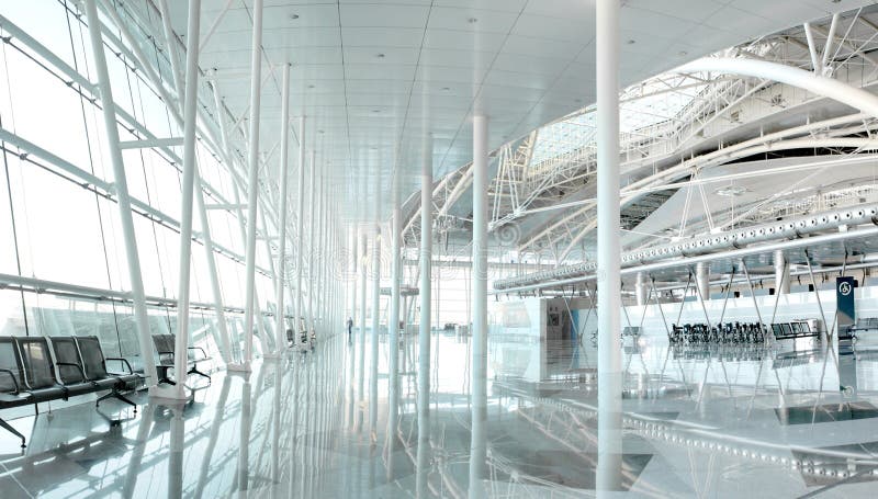 A wide view of the modern and spacious airport lounge at Oporto, Portugal - Francisco SÃ¡ Carneiro International Airport. A wide view of the modern and spacious airport lounge at Oporto, Portugal - Francisco SÃ¡ Carneiro International Airport