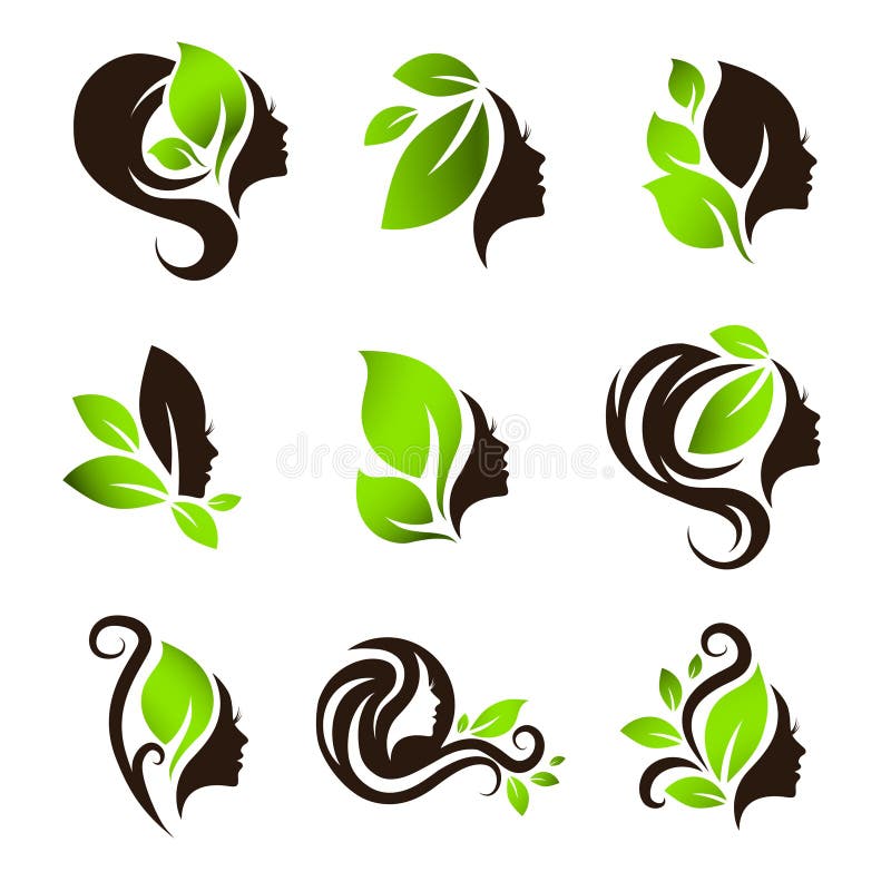 Salón natural Logo Design Set del balneario del pelo de la belleza de la mujer